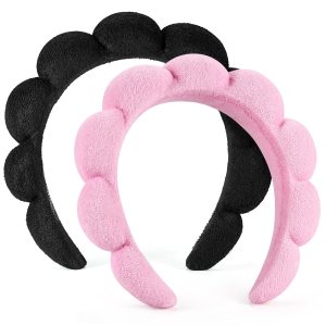 Ztomine Spa Headbands, Set of 2 (Black & Pink)